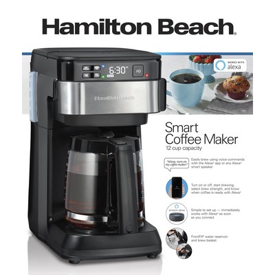 Hamilton Beach Works With Alexa Smart Coffee Maker, Programmable, 12 Cup Capacity, Black And Stainle