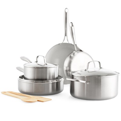 GreenLife 10Pc 3-Ply Stainless Steel Pro Nonstick Cookware Set