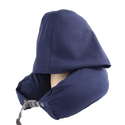 U Shaped Microbead Travel Pillow with Hood