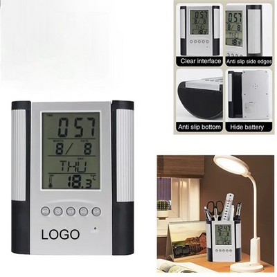 Electronic Multi-Function Plastic Office Desk Pen Pencil Holder W/ Calendar Digital Clock