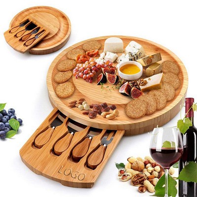 Round Charcuterie Board Set with 4 Knives