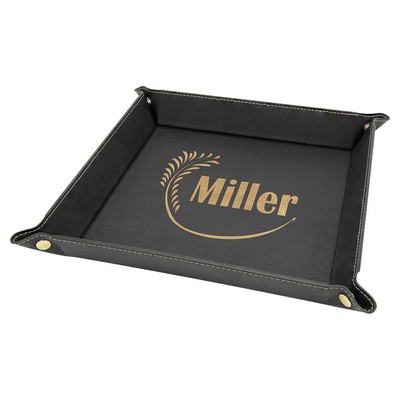 9" x 9" Snap Up Tray, Black/Gold Laserable Leatherette