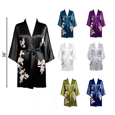 Kimono Robe Cover up Short Satin Floral Silky Kimono Blouse Loose Bachelorette Party Robe