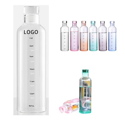 18Oz Glass Water Bottle W/ Time Marker