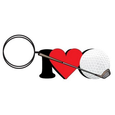 I Love Golf Key Chain w/Clear Mirrored Back (3 Square Inch)