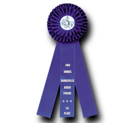 Custom Double Pleated Rosette Ribbon w/ Center Button (4 1/2"x13")