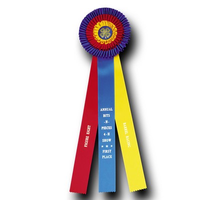 Custom Triple Pleated Rosette Ribbon w/ 3 Streamers (6"x22")