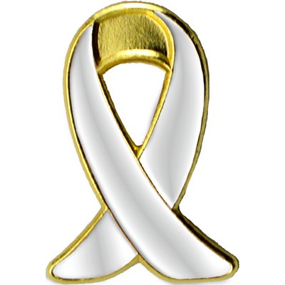 White Awareness Ribbon Clutch Pin (1")