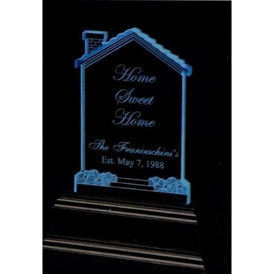 Stock Acrylic House Shaped Award in Blue LED Base