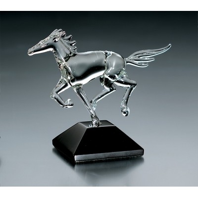 Hand Blown Crystal Mustang Horse Sculpture w/ Marble Base