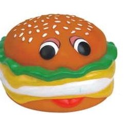 Rubber Hamburger Dog Toy w/ Face