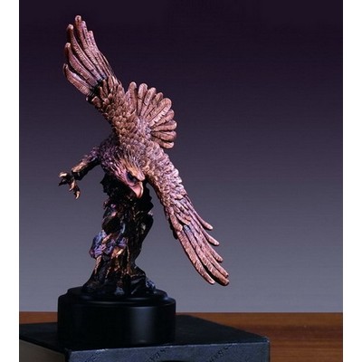 Brown Diagonal Swooping Eagle Trophy w/Round Base (6"x9")