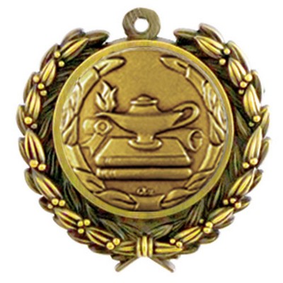 Stock Lamp of Knowledge Medal w/ Wreath Edge (1 1/4")