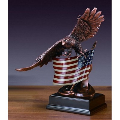 Copper Finish Slant Wing Eagle Trophy w/Reverse American Flag (13"x15.5")