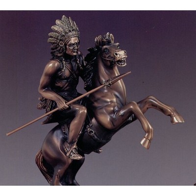 Copper Finish Indian Chief on Horse Trophy w/Oblong Base (8"x10.5")