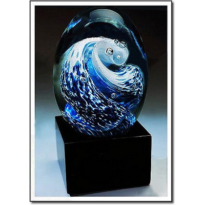 The Great Wave Art Glass Sculpture w/ Marble Base (3"x6")