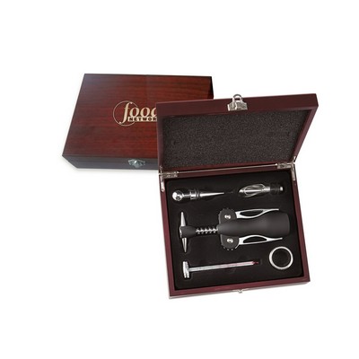 Wine Accessories 5 Piece Gift Set w/Thermometer & Black Corkscrew