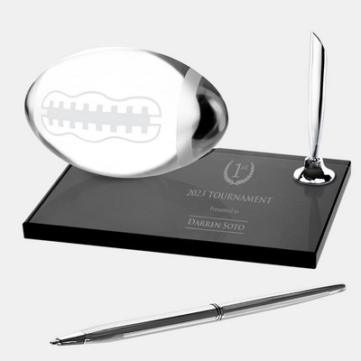 Frosted Football Pen Set w/Molten Glass & Smoke Glass