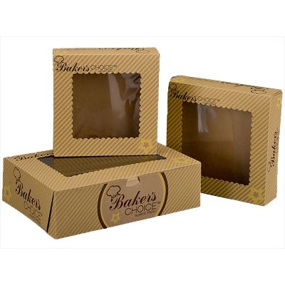 Baker's Choice Kraft Windowed Cake Bakery Box (19"x14"x4")