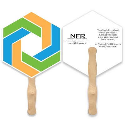 Hexagon Shape Full Color Two Sided Single Paper Hand Fan