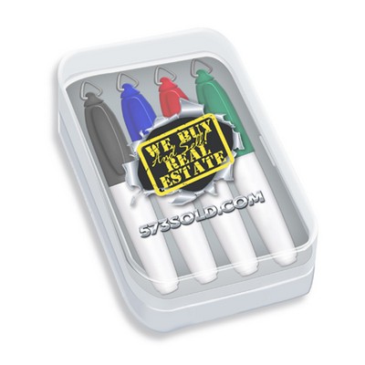 Mini Dry Erase Markers in Clear Plastic Box (4-Pack/Full-Color Decal)