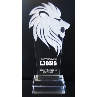 EXCLUSIVE! Acrylic and Crystal Engraved Award - 9-1/2" Tall - Lion or Big Cat