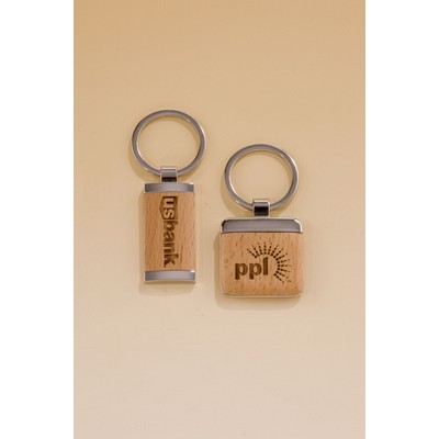 Square Silver Key Ring w/ Maplewood Inserts (1 1/8"x1 1/2")