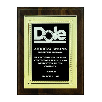 Walnut Finish Plaque w/Gold Embossed Black Screened Engraving Plate (6"x8")