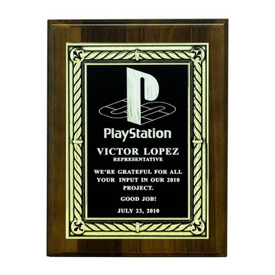 Walnut Finish Plaque w/Gold Embossed Black Screened Engraving Plate (8"x10")