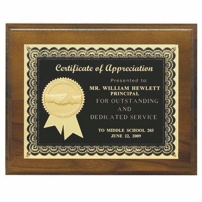 Genuine Walnut Plaque w/Black Plate & 2" Insert (8"x10")