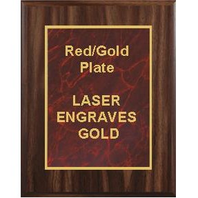 Walnut Plaque 5" x 7" - Red Marbelized/Gold 4" x 6" Designer Plate