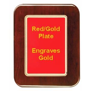 Rosewood 9" x 12" Round Corner Plaque - 7" x 10" Red/Gold Round Corner Plate