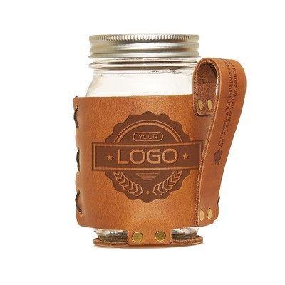 Full-Grain leather Regular Mouth Mason Jar Holder w/Handle