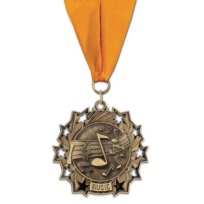 2 1/4" Music TS Medal w/ Grosgrain Neck Ribbon