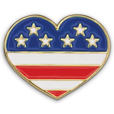 Heart W/ Flag Patriotic Lapel Pin