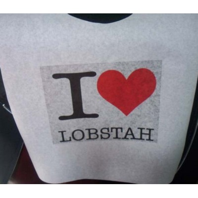 Stock "I Heart Lobstah" Design Poly Backed Paper Bibs w/Ties, minimum 10 bibs