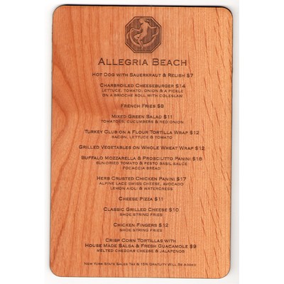 4.5" x 6" - Solid Hardwood Menus