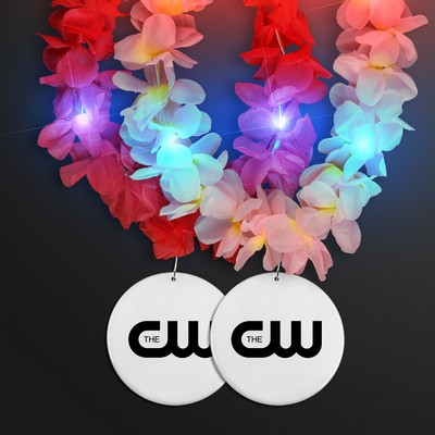 Light Up Hawaiian Leis with Custom White Medallion - Domestic Print