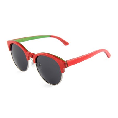 Layered Maple Wood Sunglasses - Red Frames