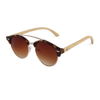 Rounded Handmade Bamboo Sunglasses - Tortoiseshell Frames