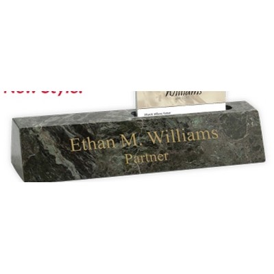 Engraved Green Marble Desk Bar with Business Card Holder - Horizontal, 8" x 2 1/4"