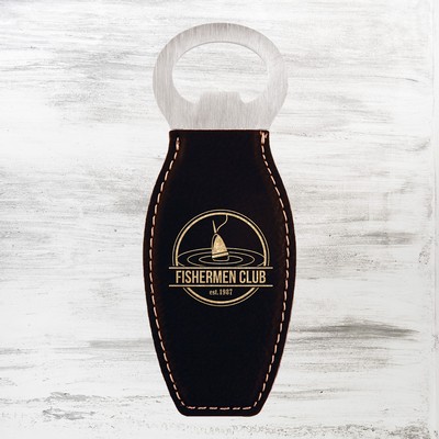 Black/Gold Leatherette Bottle Opener w/Magnet