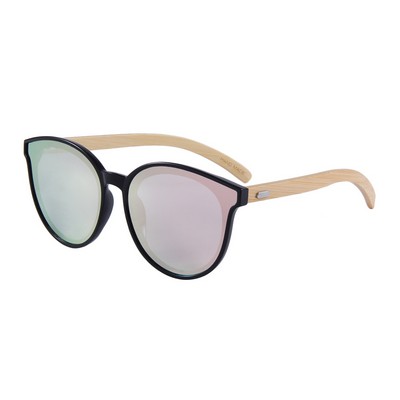 Bamboo Sunglasses -Pink Mirror Lenses - Black Frames