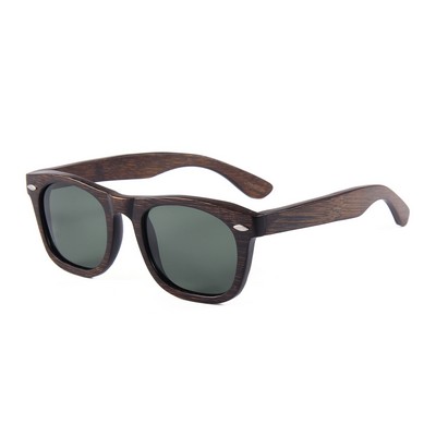 Bamboo Sunglasses - Dark Green Polarized Lenses - Coffee Bamboo Frames