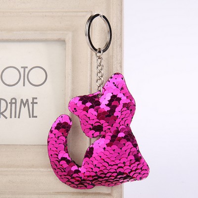 Cat Shaped Reversible Sequins Keychain