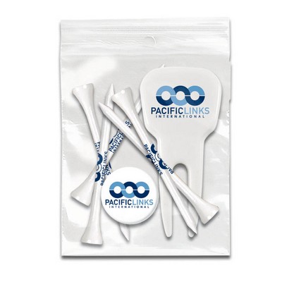 ZIPLOCK GOLF TEE PACK - 5-2 3/4" Tees, 1 Ball Marker, 1 Divot Tool