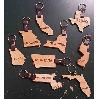 2" - State Shaped Hardwood Keychains