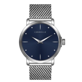 Caravelle Men's Silver Mesh Bracelet w/Blue Dial