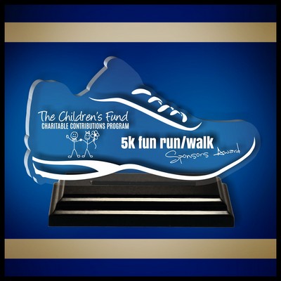 6" Shoe Clear Acrylic Award in a Black Wood Base