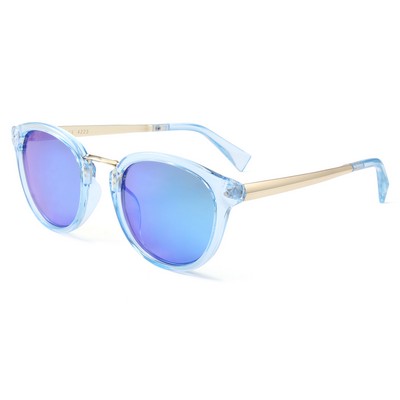 Sunglasses - Blue Mirror Lenses - Clear Blue Frames - Gold Temples